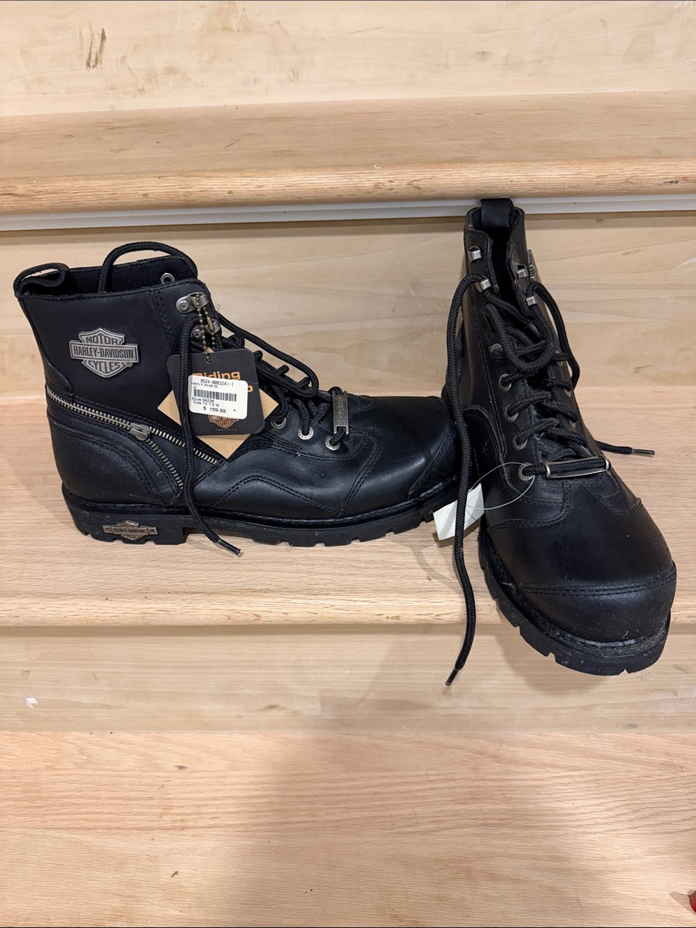 Harley-Davidson Black Leather Lace-Up Motorcycle Boots